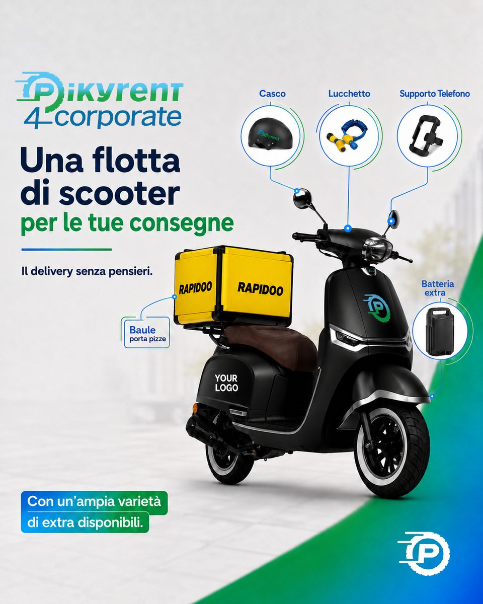 Scooter elettrico NEXT Mojito per il delivery, completo di baule porta vivande, casco, lucchetto, supporto per smartphone e batteria aggiuntiva